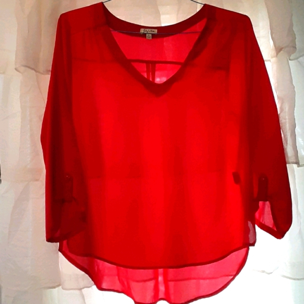 Red, sheer blouse